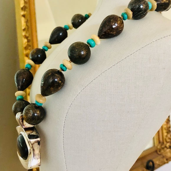 Vintage Simon Sebbag Designer Silver Turquoise Stone Necklace RARE - Picture 9 of 17